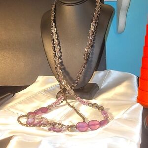 126. Chico's Flapper Double Layer Metallic & Frosted Purple Necklace, 34-36"